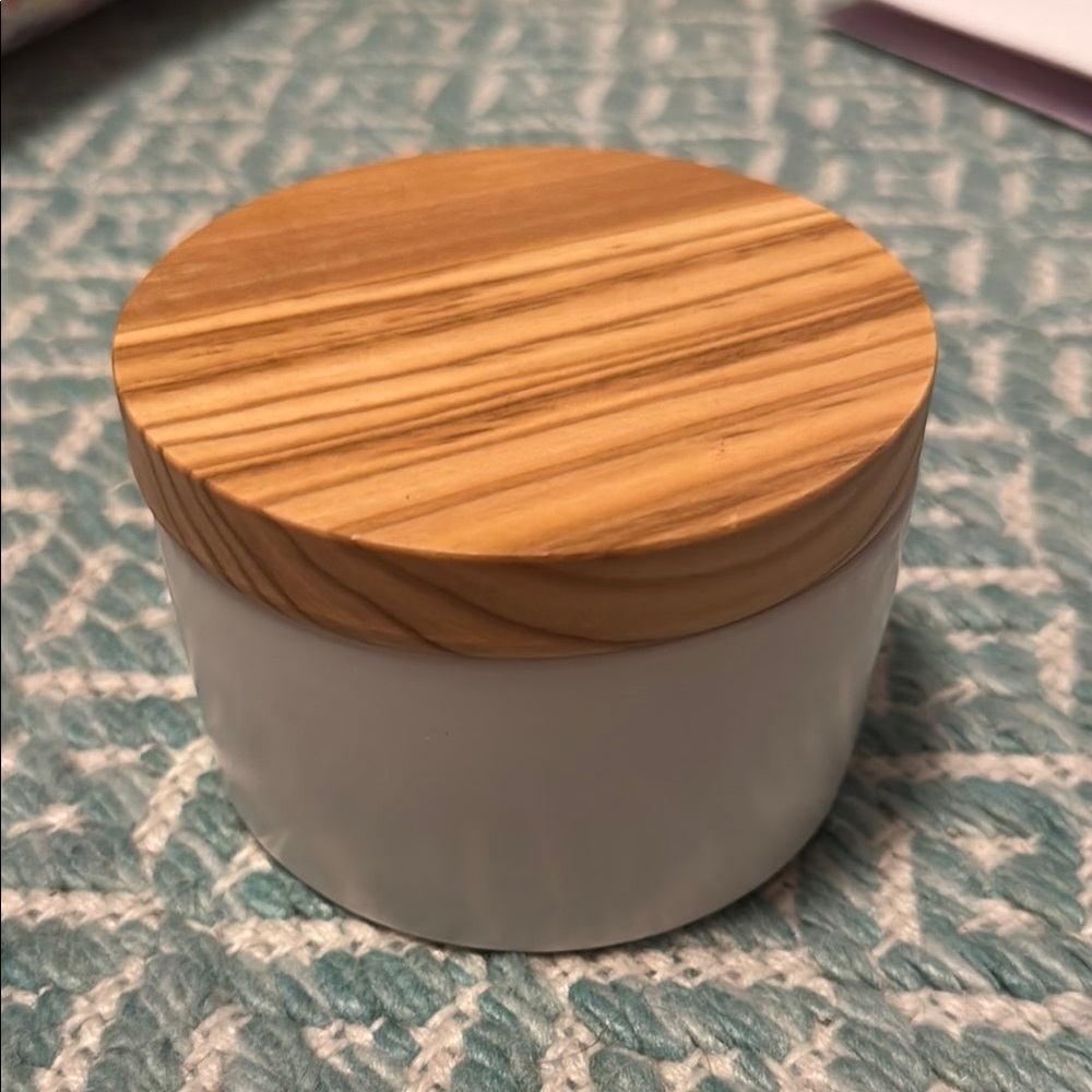 White Ceramic Jar with Wooden Lid